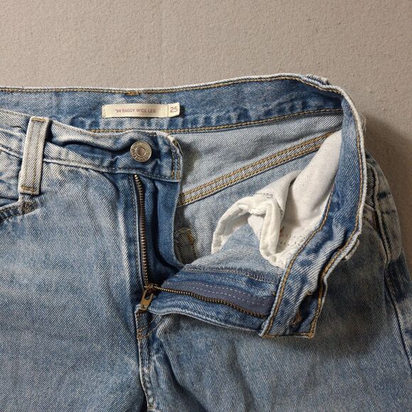 Levis 94 Baggy Wide-Leg Jeans Womens 25 27x29 Blue Denim Cotton Distressed - Picture 9 of 15